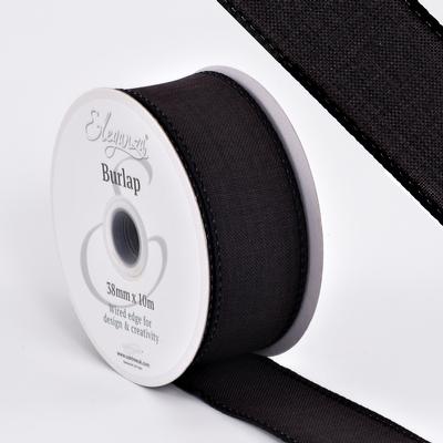 Eleganza Wired Edge Burlap 38mm x 10m Black No.20 - Ribbons